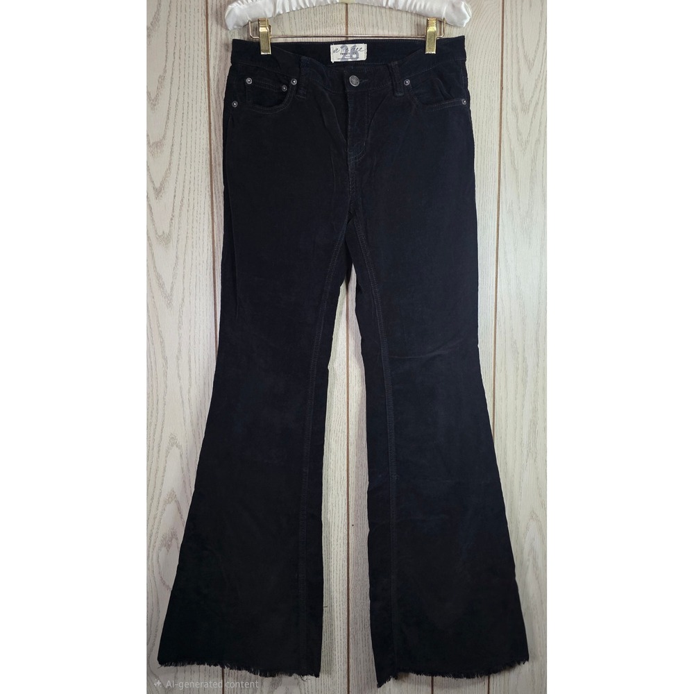 We The Free X Free People Black Corduroy Flare Pants Raw Hem Just Float On Sz26